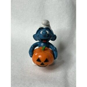 Vintage Smurf Pumpkin Jack-O-Lantern Figure 2.0136 Schleich Peyo 1981 Hong Kong